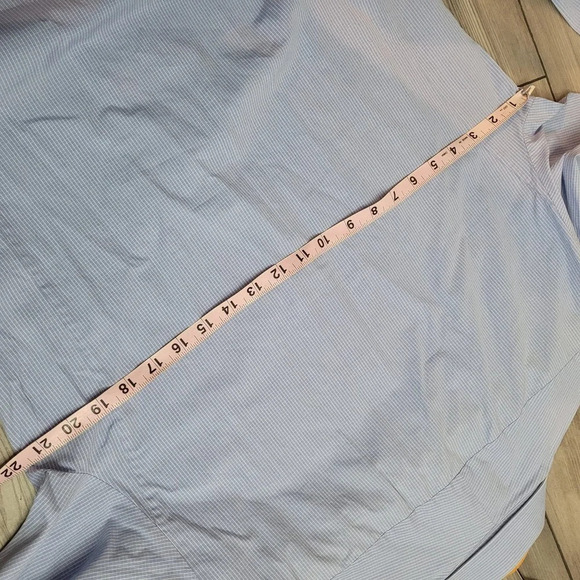 Thomas Mens Button-Up Shirt 15.5 Blue Cotton Striped Slim Fit Long Sleeves - Picture 7 of 7